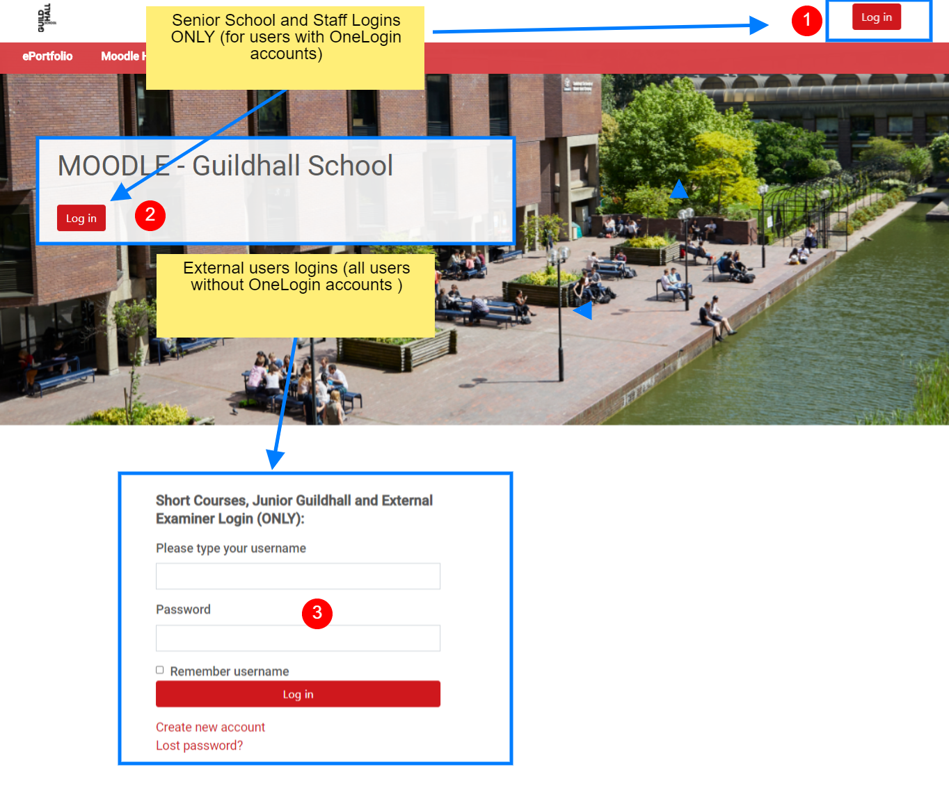 Image of  Moodle login page